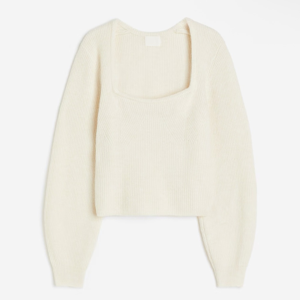 Cream Fine Rib Knit Sweater - Picture 8 of 10